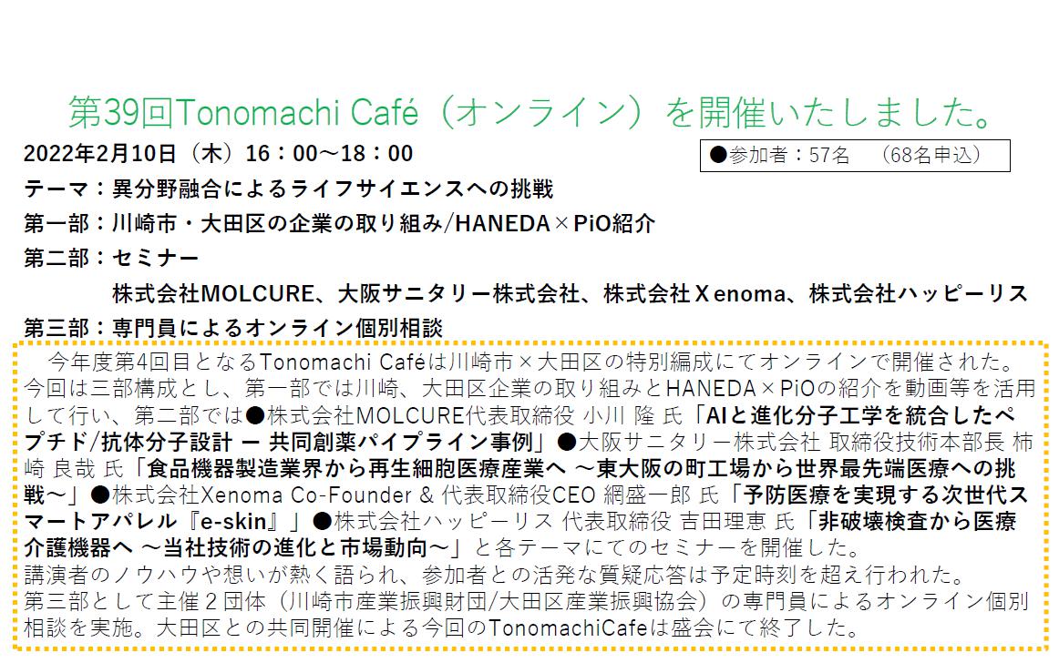 第39回Tonomachi cafeオンライン開催しました