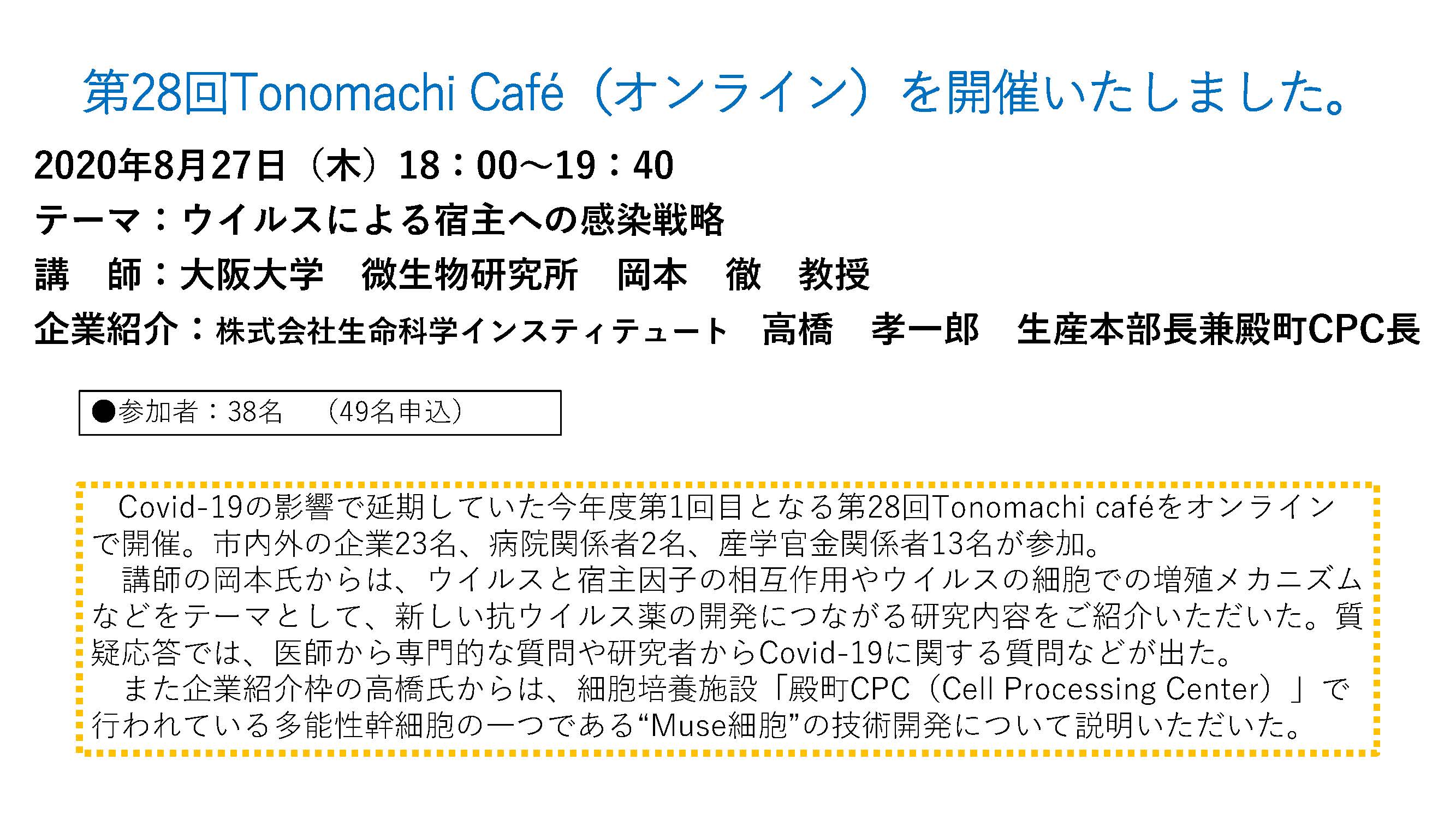 第28回Tonomachi cafeオンライン開催しました