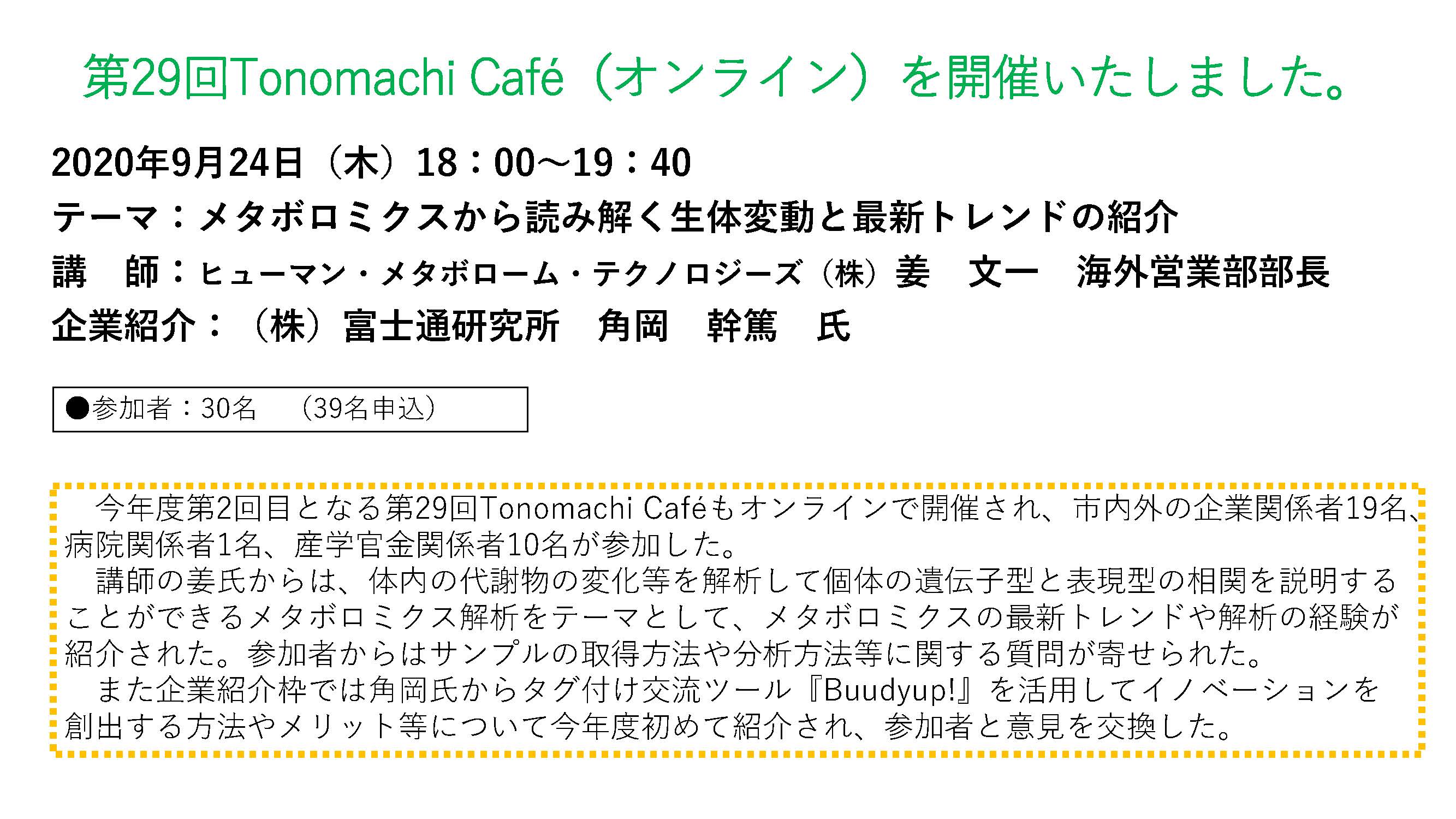 第28回Tonomachi cafeオンライン開催しました
