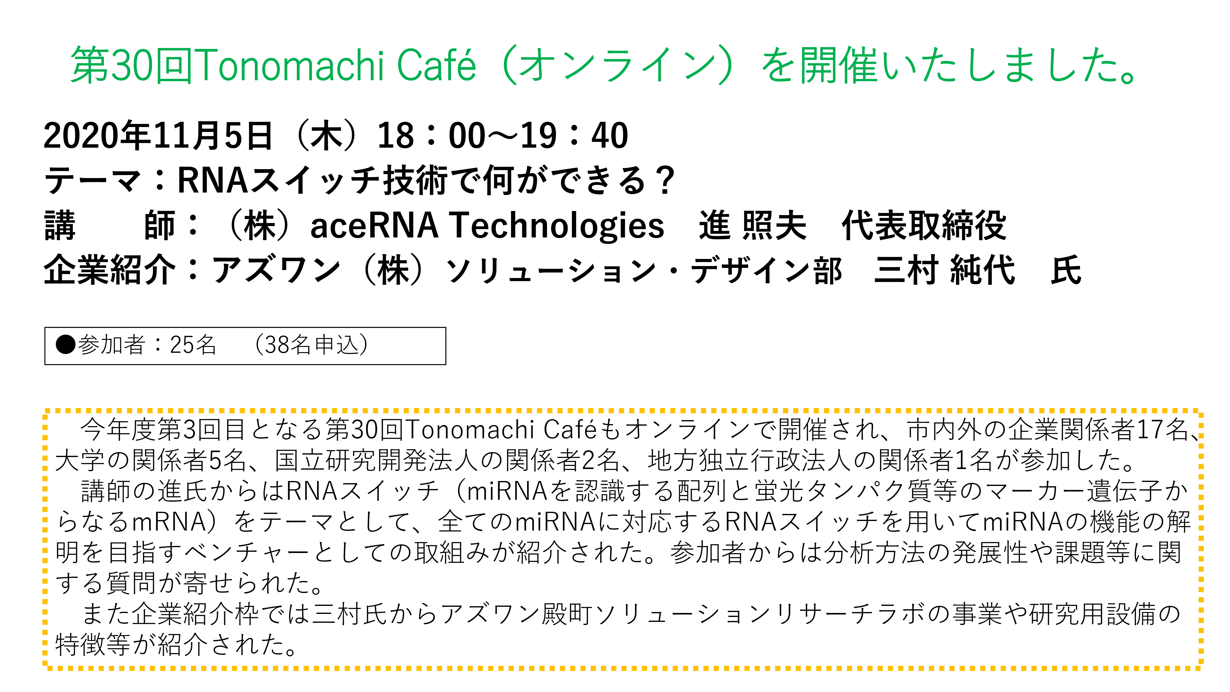 第30回Tonomachi cafeオンライン開催しました