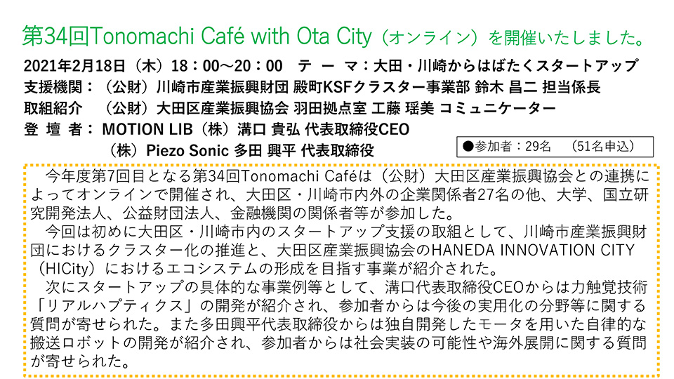 第34回Tonomachi cafeオンライン開催しました