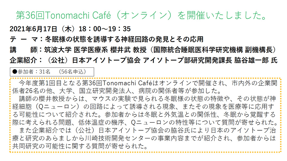 第36回Tonomachi Caféオンラインversion 開催しました